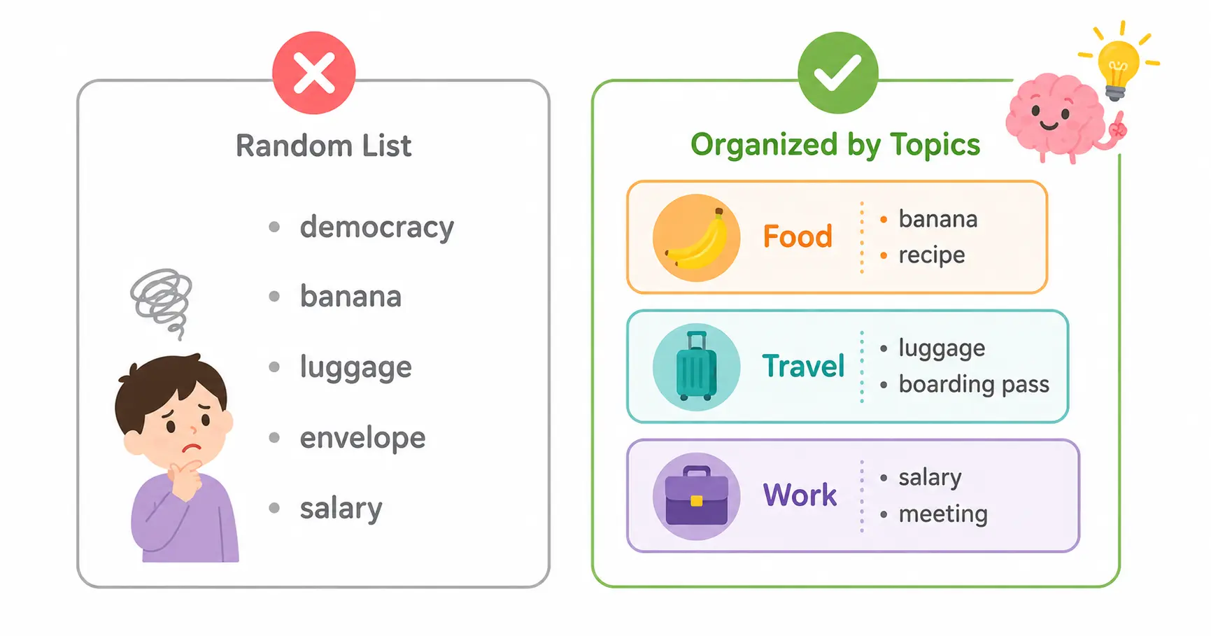 Topic-based learning: words grouped by theme stick better