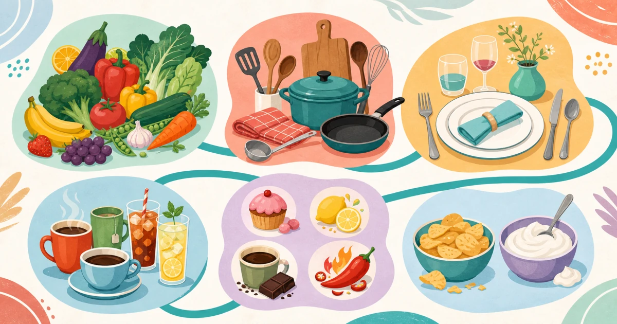 Лексика о еде и напитках по группам: продукты, готовка, ресторан, напитки, вкус и текстура