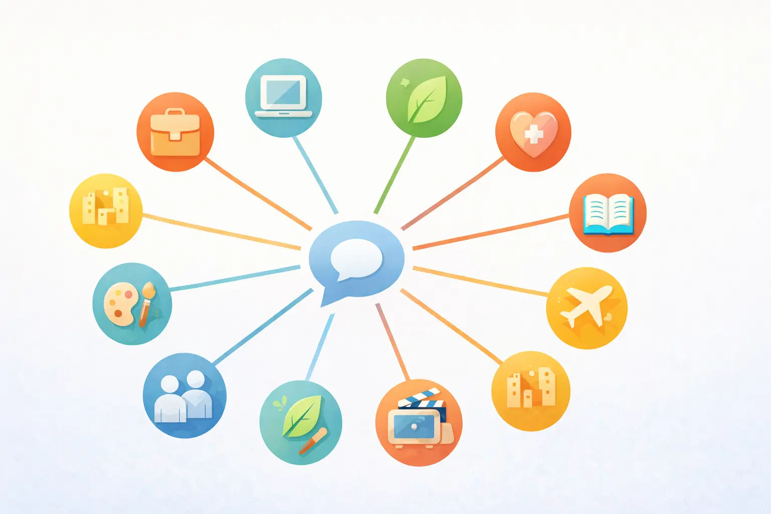 Mind map of 10 IELTS Speaking topics with vocabulary categories