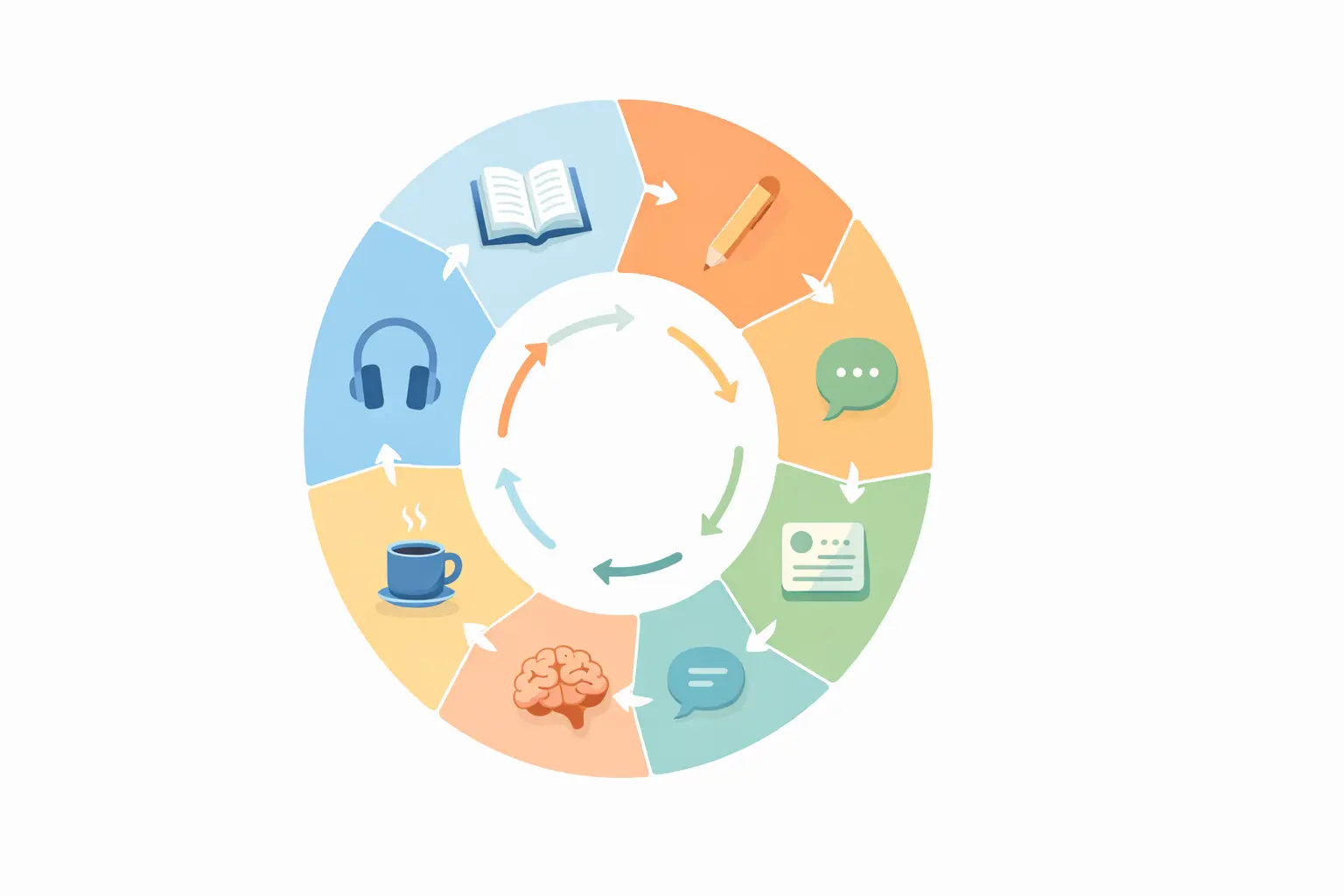 Weekly IELTS vocabulary study cycle with daily activities