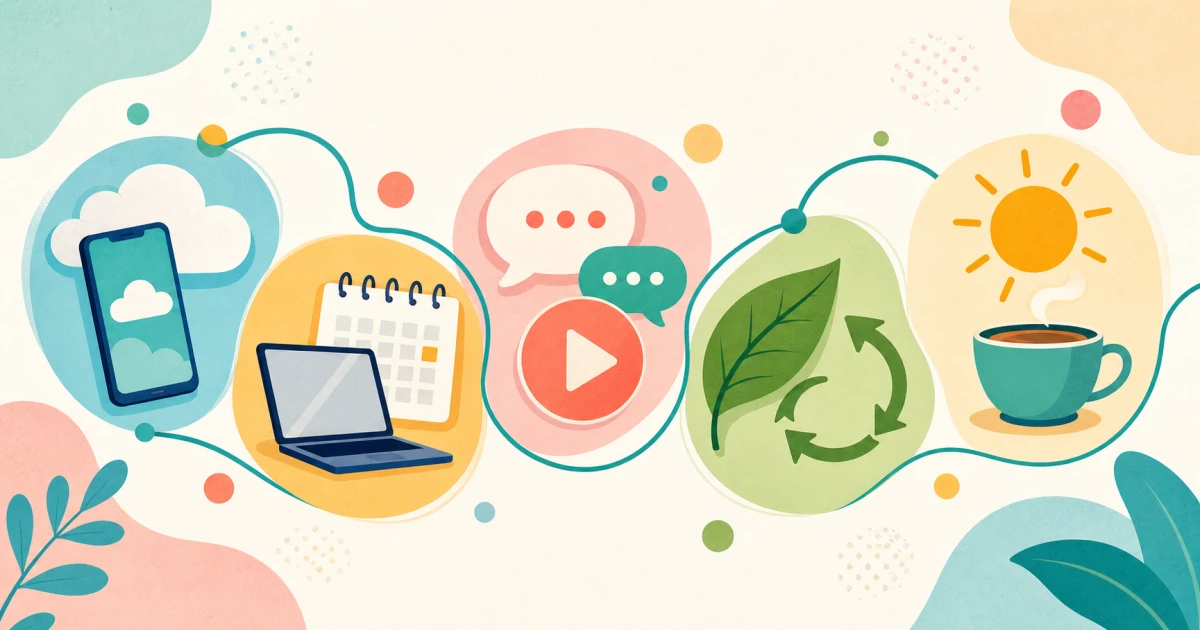 Modern English words for technology, work, online culture, sustainability, and daily life