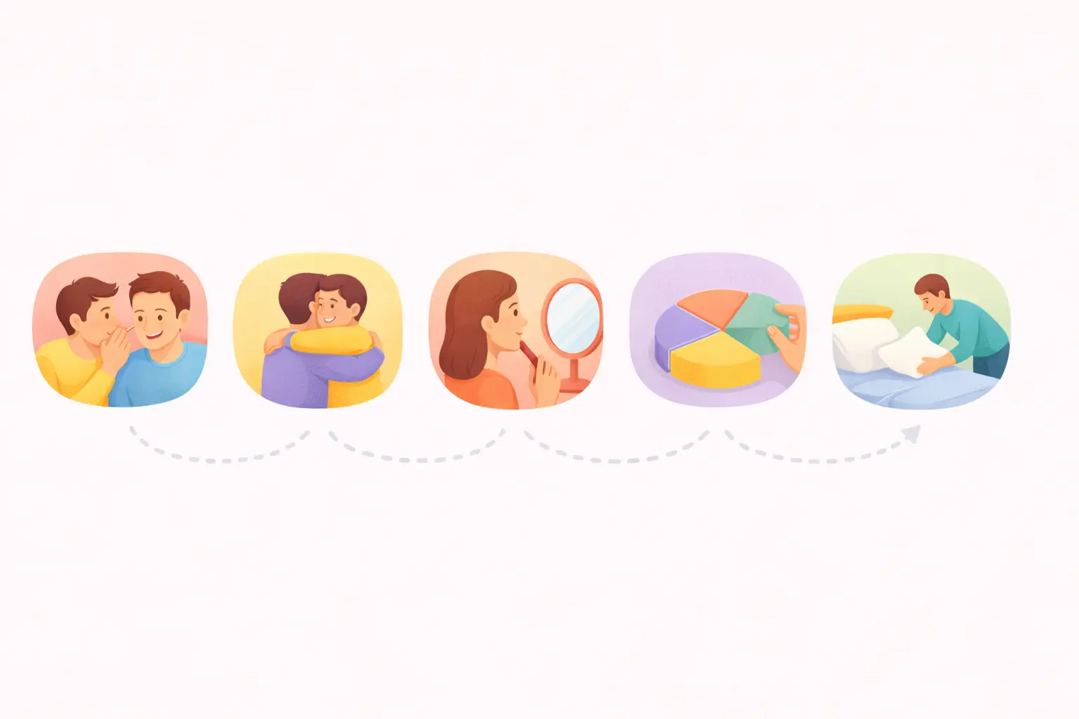 Five different meanings of the phrasal verb make up shown as a mind map